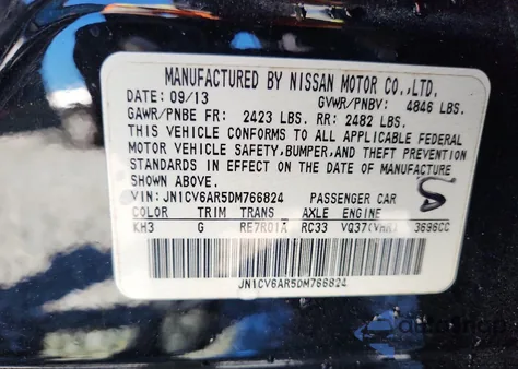2013 Infiniti G37 from USA, damaged, VIN JN1CV6AR5DM766824